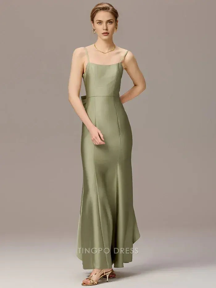 Elegant Spaghetti Strap Open Back Maxi Dress with Bow and Ruffle Detail Prom Dress